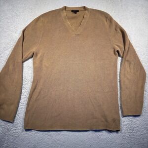 Vintage Y2K Express Mens V-Neck Sweater Large L Tan Beige Ribbed Cotton Knitwear